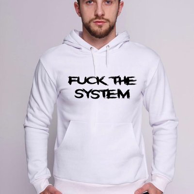 Худі на флісі "Fuck the System" - Чоловіча - Білий 621889783551 фото
